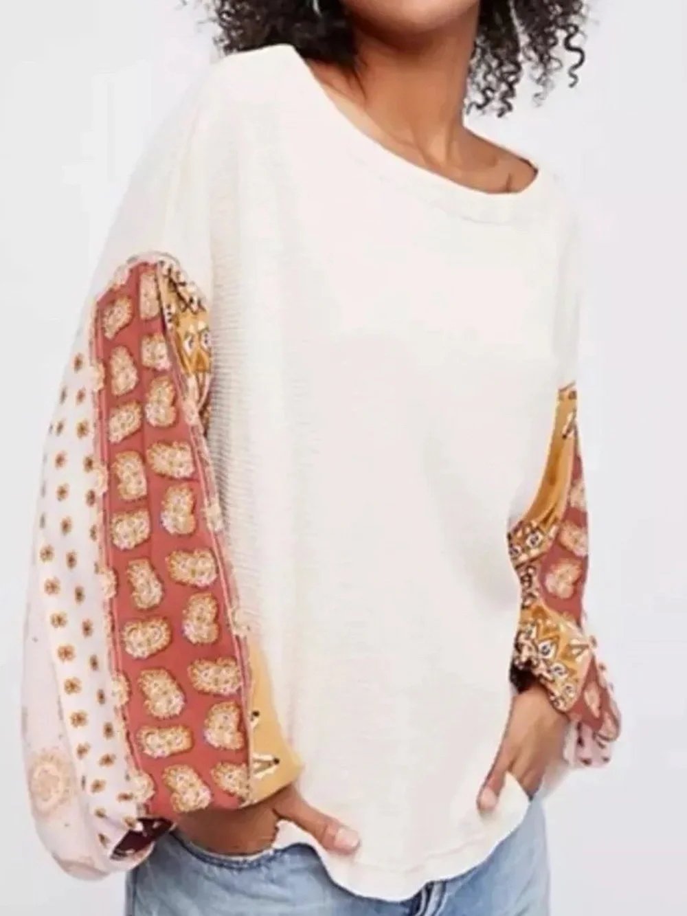 Free People Blossom Floral Boho Thermal Long Sleeve Top Boho Ballet Combo XS